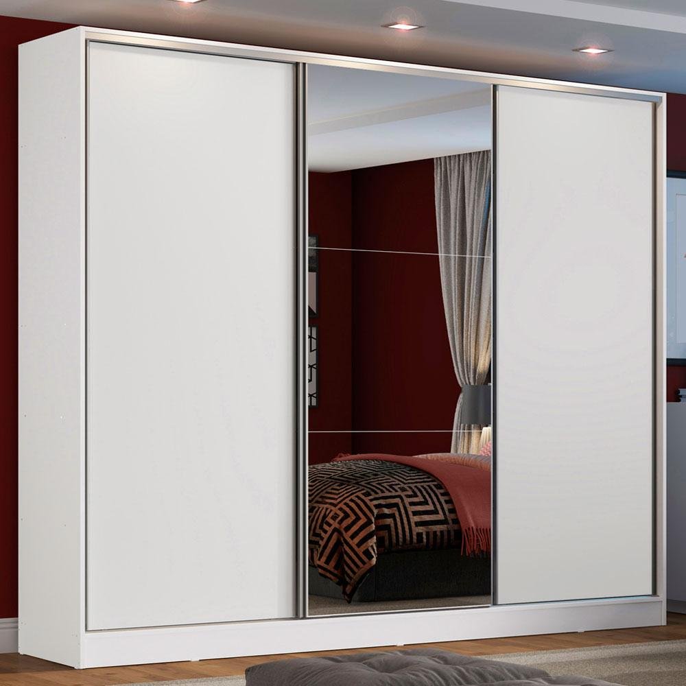Guarda-Roupa Casal 100% MDF Madesa Zurique 3 Portas de Correr com Espelho