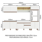 Armário de Cozinha Completa 310cm Branco Reims Madesa 02
