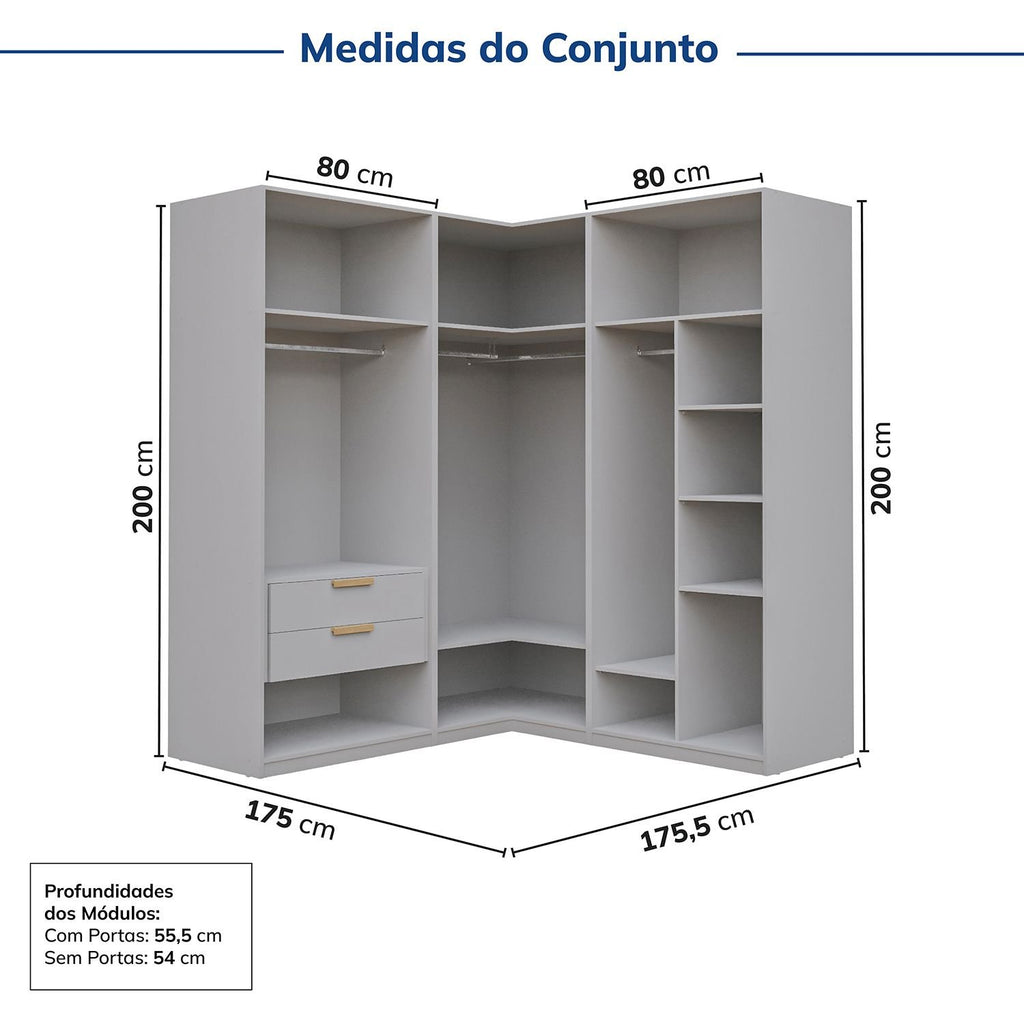 Guarda-Roupa Modulado de Canto 3 Peças 6 Portas Jade CabeCasa MadeiraOriginals