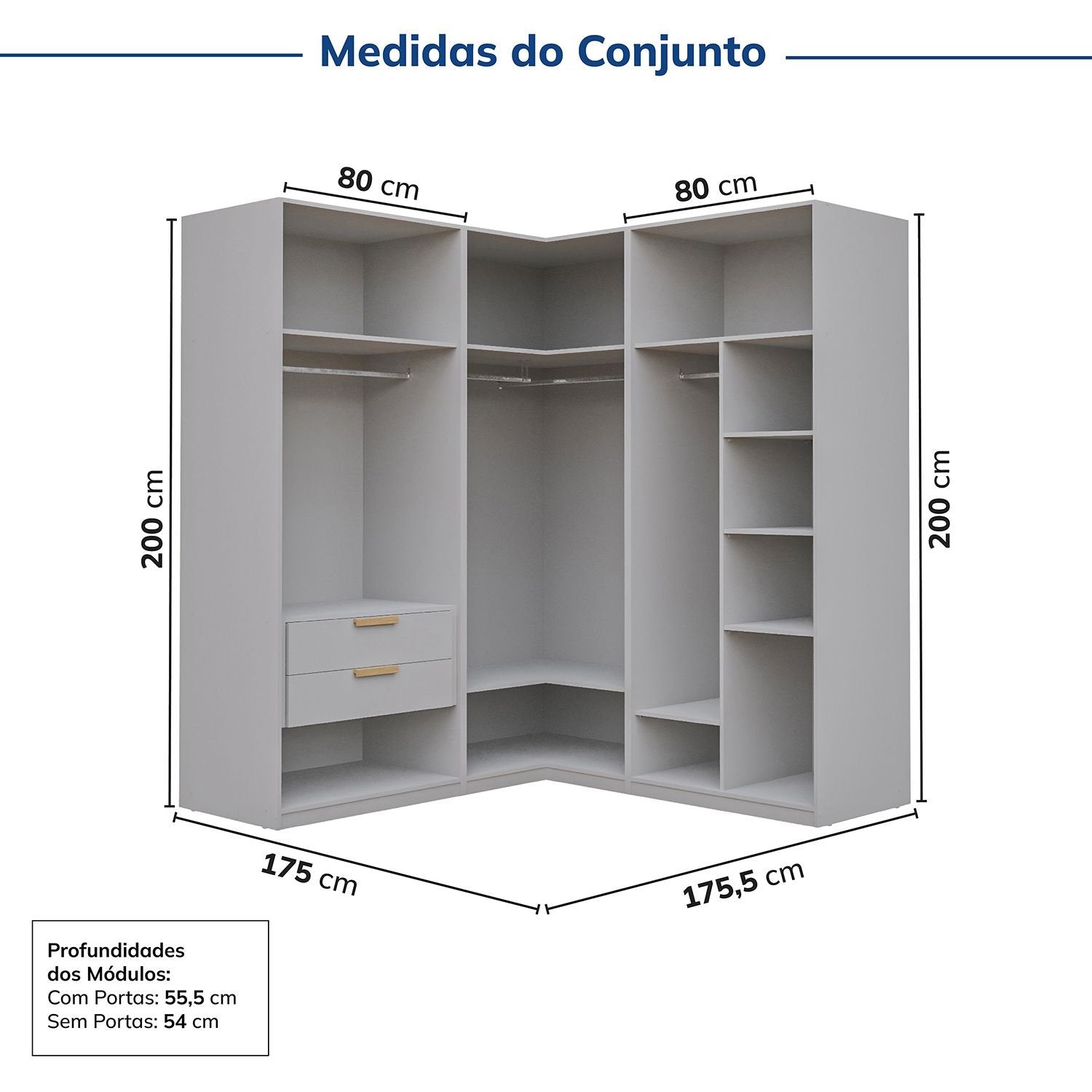 Guarda-Roupa Modulado de Canto 3 Peças 6 Portas Jade CabeCasa MadeiraOriginals
