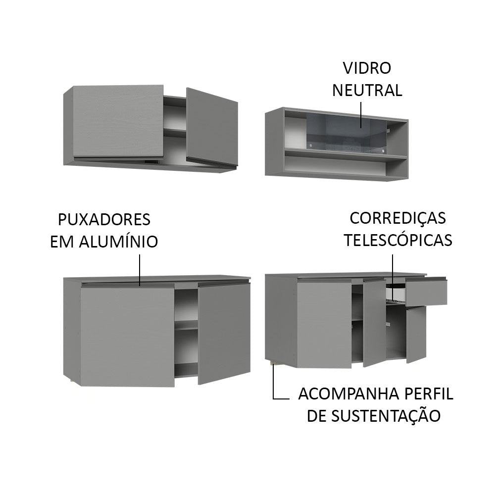 Armário de Cozinha Completa 240cm Suspenso Nice Madesa 05 Cinza