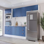 Cozinha Completa Modulada Pérola 4 Peças Torre Quente Aéreo 3 Portas Balcão 2 Gavetas Basculante Azul/Branco 270,2x219,4x52cm