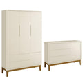 Jogo de Quarto Infantil Guarda-Roupa 3 Portas e Cômoda 1 Porta Classic Reller Móveis Areia Fosco com Pés