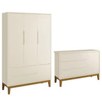 Jogo de Quarto Infantil Guarda-Roupa 3 Portas e Cômoda 1 Porta Classic Reller Móveis Areia Fosco com Pés