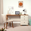 Escrivaninha Mesa Escritório Pinus Ananda 3 Gavetas 150cm CabeCasa MadeiraOriginals Off-White e Mel Marrom