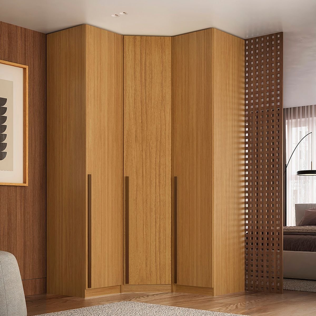 Guarda-Roupa de Canto Oblíquo Altezza Trend 3 Portas MDF Belmax Freijó