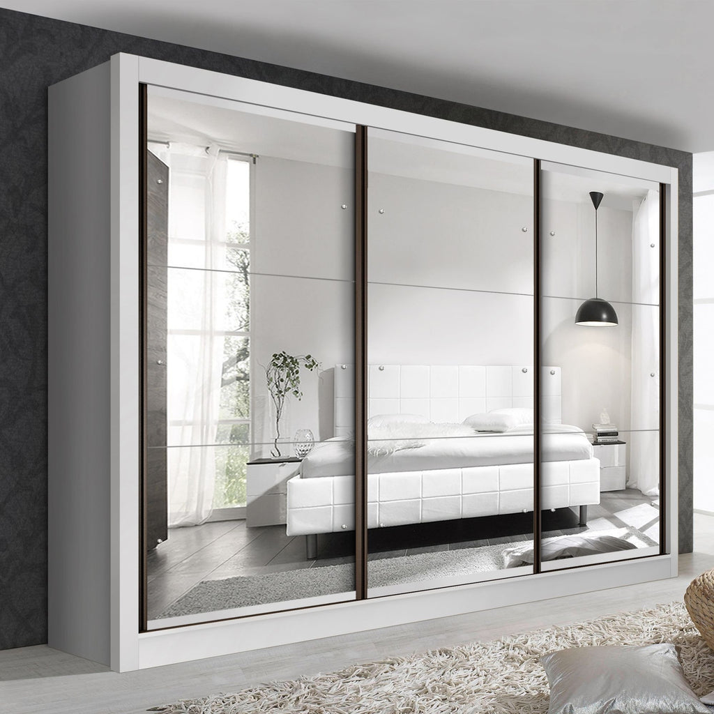 Guarda-Roupa Casal 3 Portas 6 Gavetas com Espelho Premium Lux Yescasa Branco