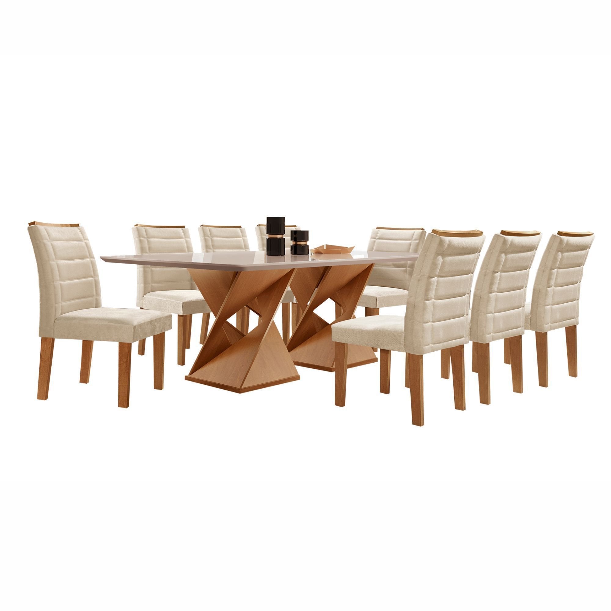 Conjunto Sala de Jantar Mesa Retangular Tampo Vidro/MDF com 8 Cadeiras Genova Smart Plus Cel Móveis