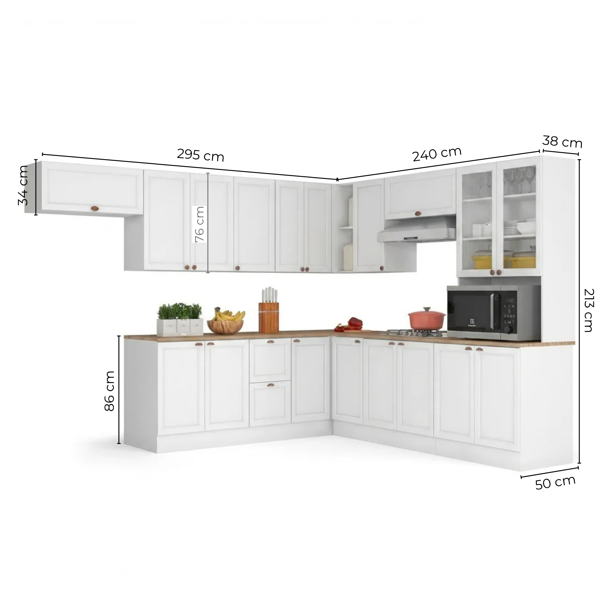 Cozinha Completa Modulada Americana 10 Peças Unna com Paneleiro Torre Quente, Nichos e Balcão com Tampo Yescasa Branco