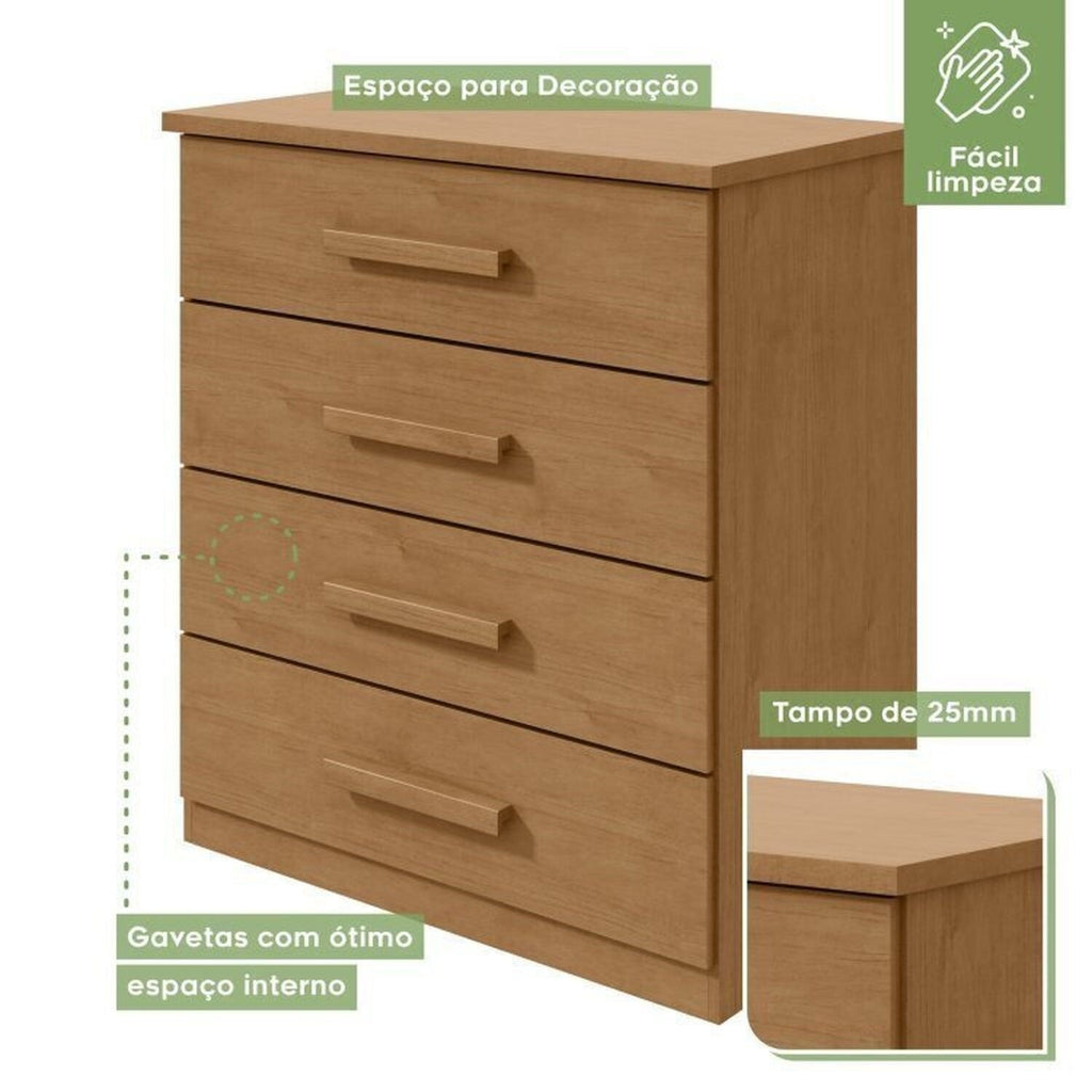 Conjunto Quarto Infantil com Beliche Escrivaninha Cômoda e Guarda-Roupa Móveis Lopas Marrom Amêndoa Clean
