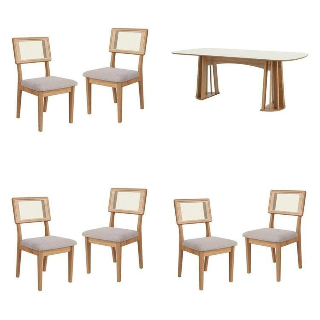 Conjunto Sala de Jantar Mesa Oval Tampo MDF com 6 Cadeiras Estofadas Bolonha Dalla Costa Off White/Freijó