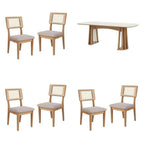 Conjunto Sala de Jantar Mesa Oval Tampo MDF com 6 Cadeiras Estofadas Bolonha Dalla Costa Off White/Freijó