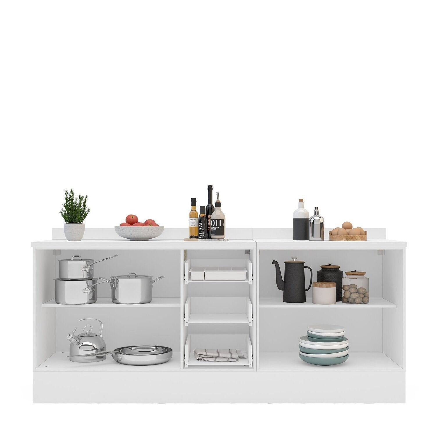 Cozinha Compacta Pérola Yescasa 2 Peças Balcão 2 Gavetas 3 Portas Branco 200x93,7x52cm