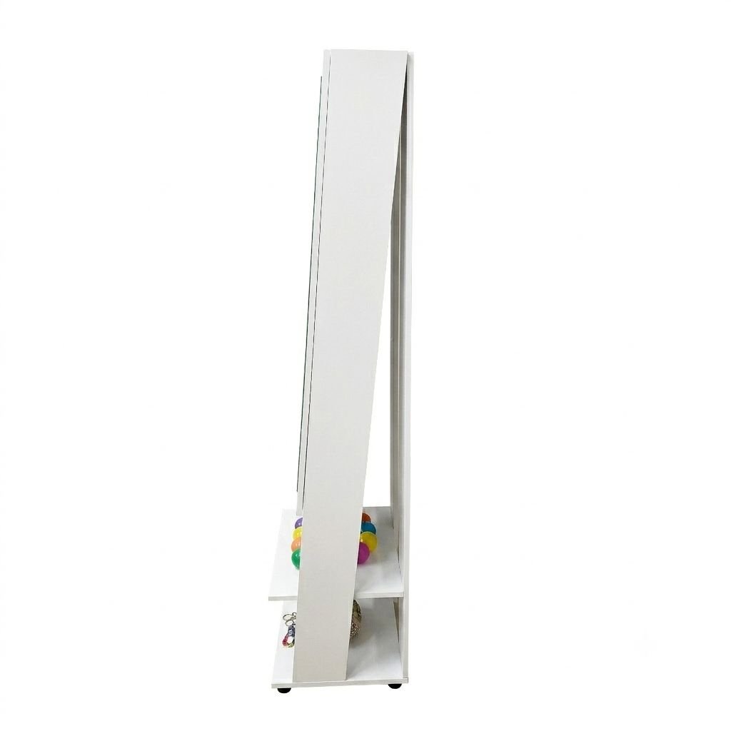 Espelho de Chão Grande Retangular 175x49cm 2 Prateleiras Porta Acessórios Retrô PE2024 Tecno Mobili Branco