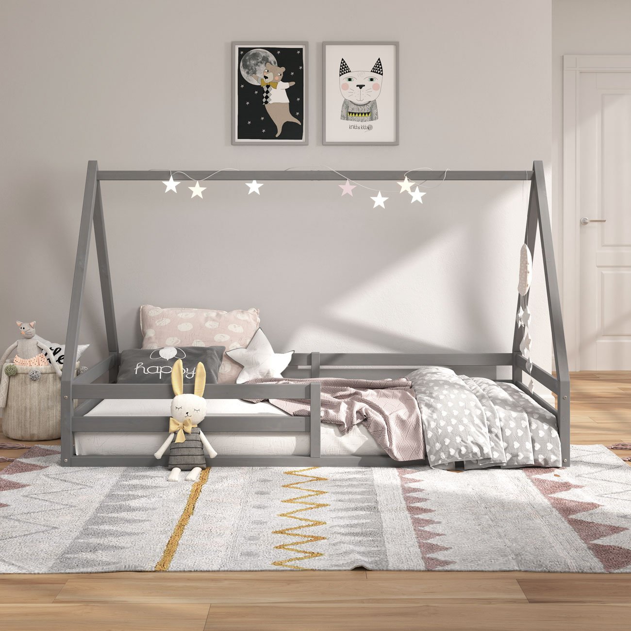 Cama Montessoriana Casa Madeira Maciça Pinus Sila com Estrado Idimex