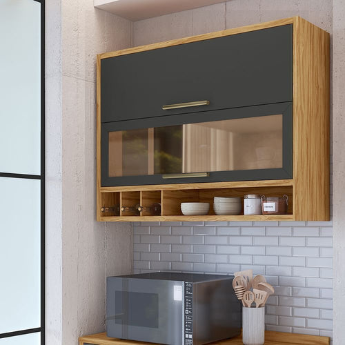 Armário Aéreo 2 Portas 120cm Vicenza Espresso Móveis Cinza/Amêndoa/Chumbo