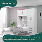 Guarda-Roupa Infantil com Cama 4 Portas 3 Gavetas Lisboa Espresso Móveis Branco/Pink