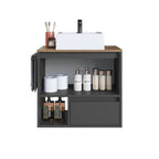 Conjunto para Banheiro Gabinete Suspenso com Cuba e Espelheira Prodecor CJ8050.20 60cm Preto/Mel/Grafite