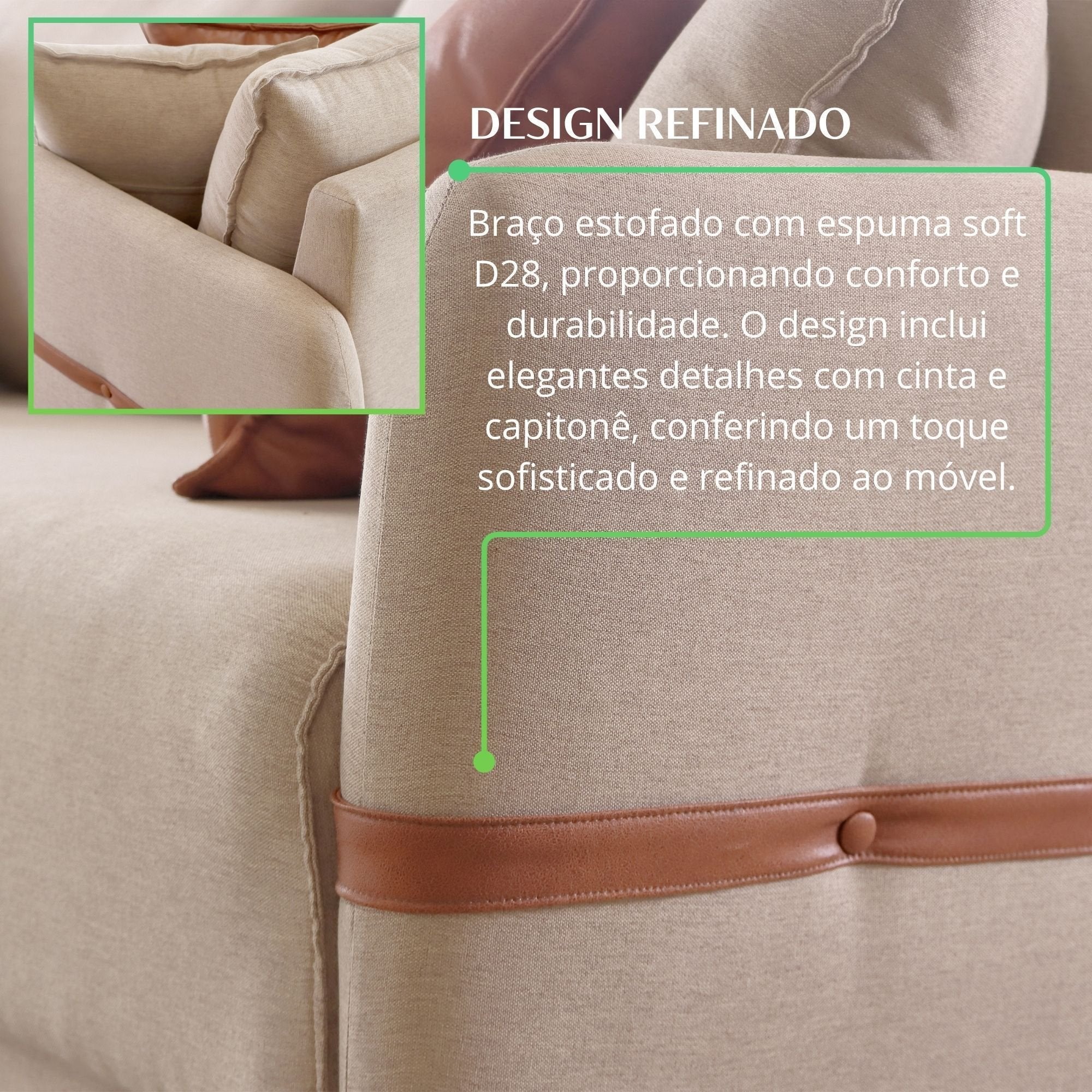 Sofá Living Canela 4 Lugares 265 cm Linho Lufer Estofados