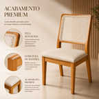 Kit 4 Cadeiras de Jantar Palha Estofada Linho Encosto em Tela Sextavada Rubi Madeira Maciça