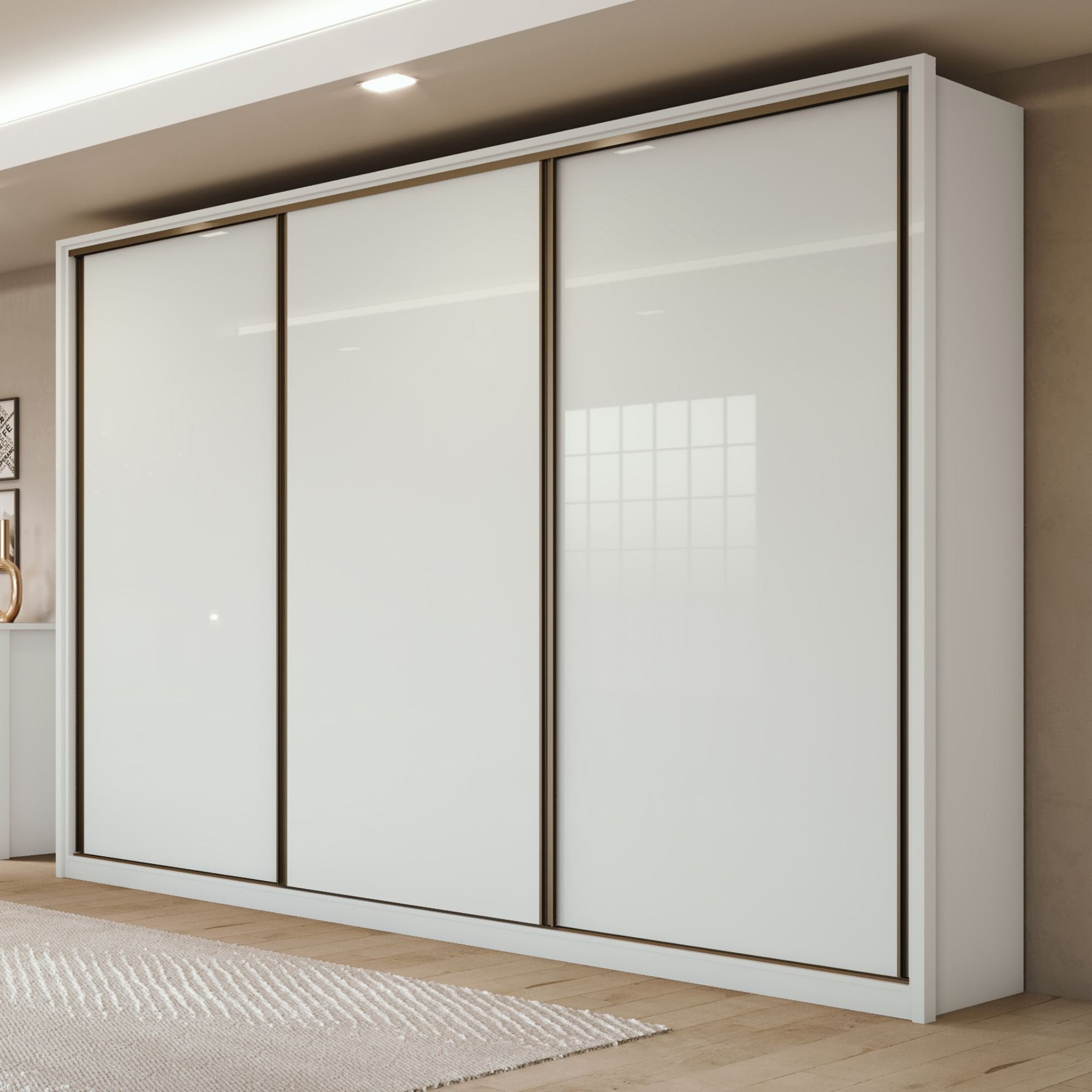 Guarda-Roupa Casal 3 Portas de Correr 6 Gavetas 270cm Spazio Yescasa 100% MDF Branco