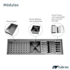 Canal Úmido Organizador Calha de Cozinha em Aço Inox 304 C/3 Módulos e Tampa Tubrax UAC0003-NT