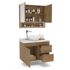 Conjunto Gabinete para Banheiro com Espelheira Travertino Politorno 80cm Marrom/Freijó/Creme