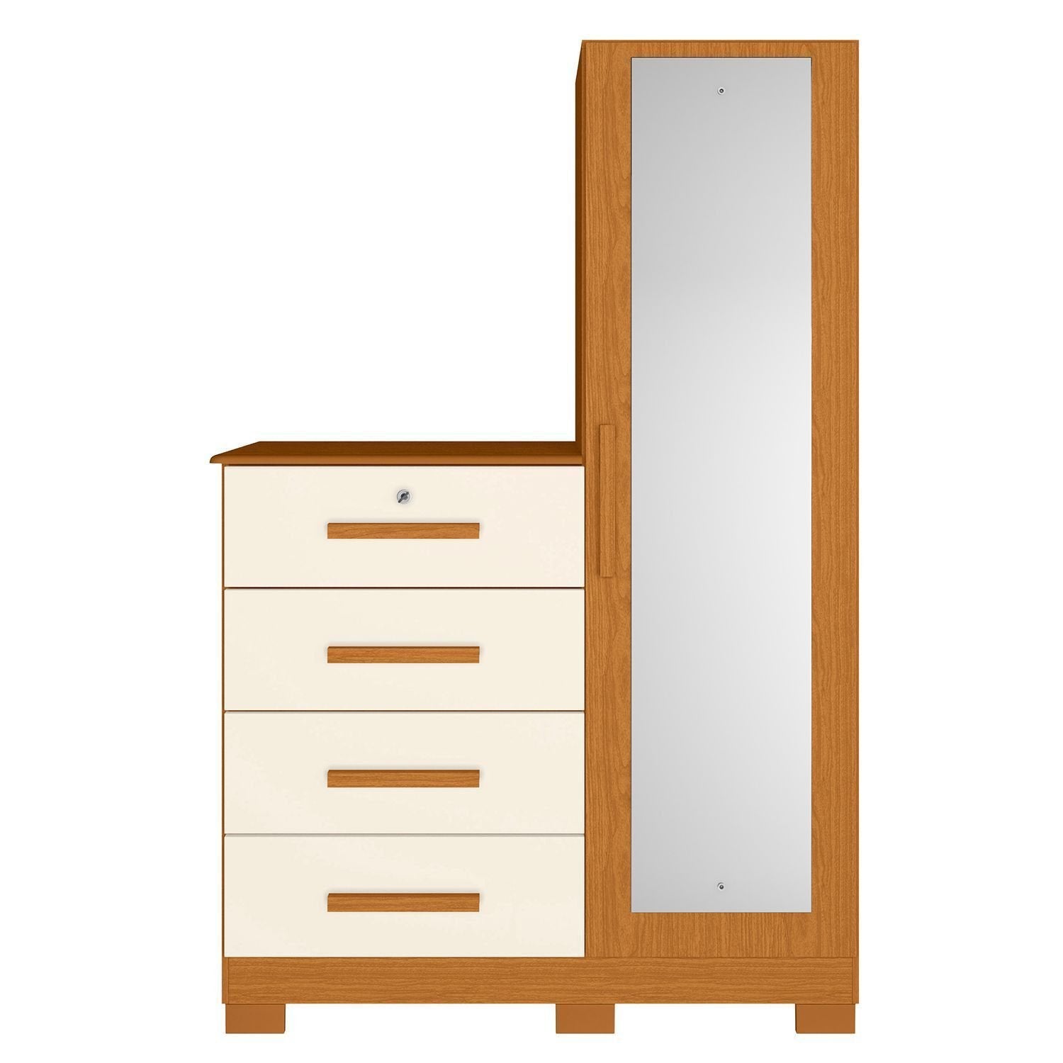 Cômoda Sapateira com Espelho 4 Gavetas 1 Porta Cancun Espresso Móveis Bege/Cinamomo/Off White