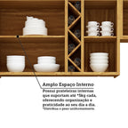 Cozinha Completa Modulada Barbados 7 Peças 16 Portas com Vidro e Tampo 100% MDF Espresso Móveis Bege/Amêndoa/Off White