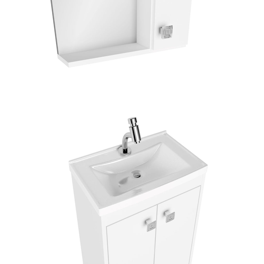 Armário Conjunto de Banheiro com Gabinete, Cuba e Espelheira Lima Ozini 45 cm 2 Portas Branco
