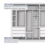Guarda-Roupa Casal 3 Portas 6 Gavetas com Espelho Premium Lux Yescasa Branco