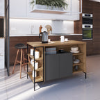 Mesa Bancada Gourmet Estilo Industrial 131cm com Armário 2 Portas Placa e Ponto Marrom/Preto/Mel/Grafite
