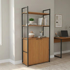 Estante de Livros Industrial em Aço com 2 Portas e 2 Prateleiras 151x72cm Canela/Preto