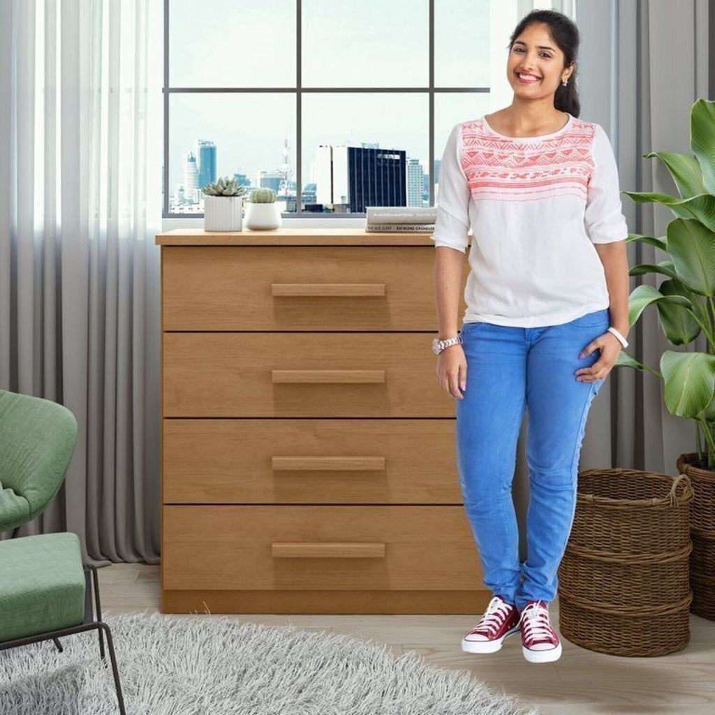 Kit Quarto Infantil 4 Peças com Beliche Olga Cômoda e Mesa de Cabeceira Baião Marrom Amêndoa Clean Móveis Lopas