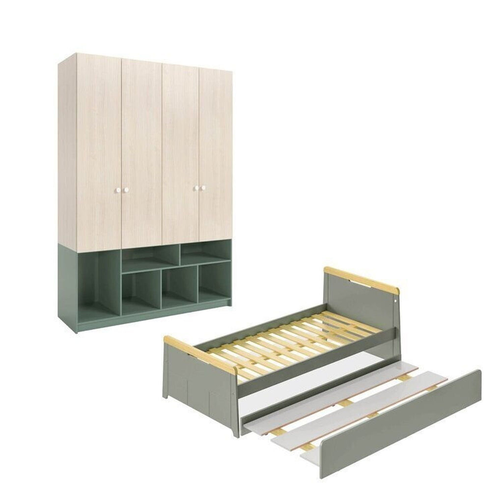 Quarto Infantil Completo Guarda-Roupa Curió e Bicama Petit Casatema Verde/Mel
