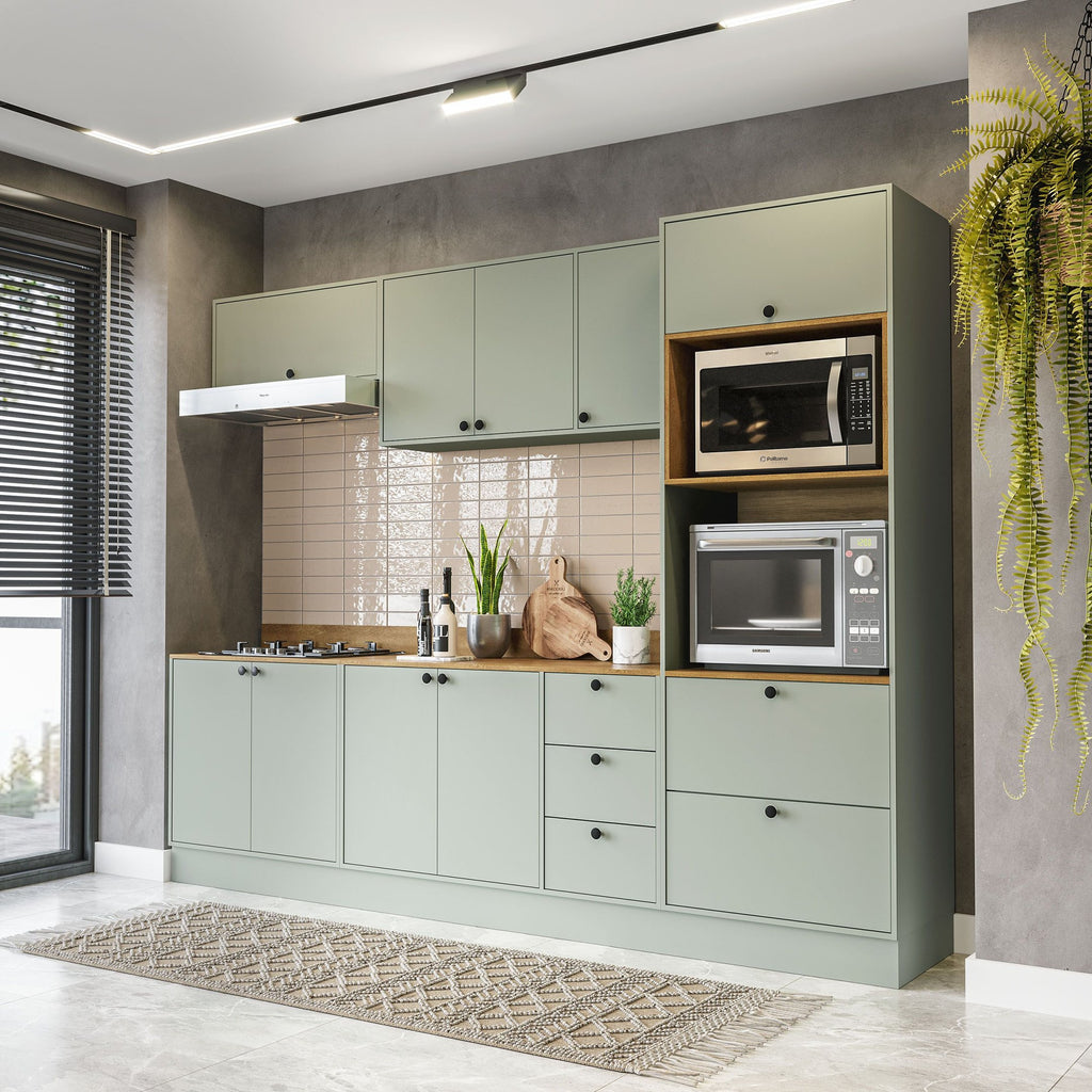 Cozinha Completa Modulada Rubi Yescasa Verde Oliva 270x214x49cm