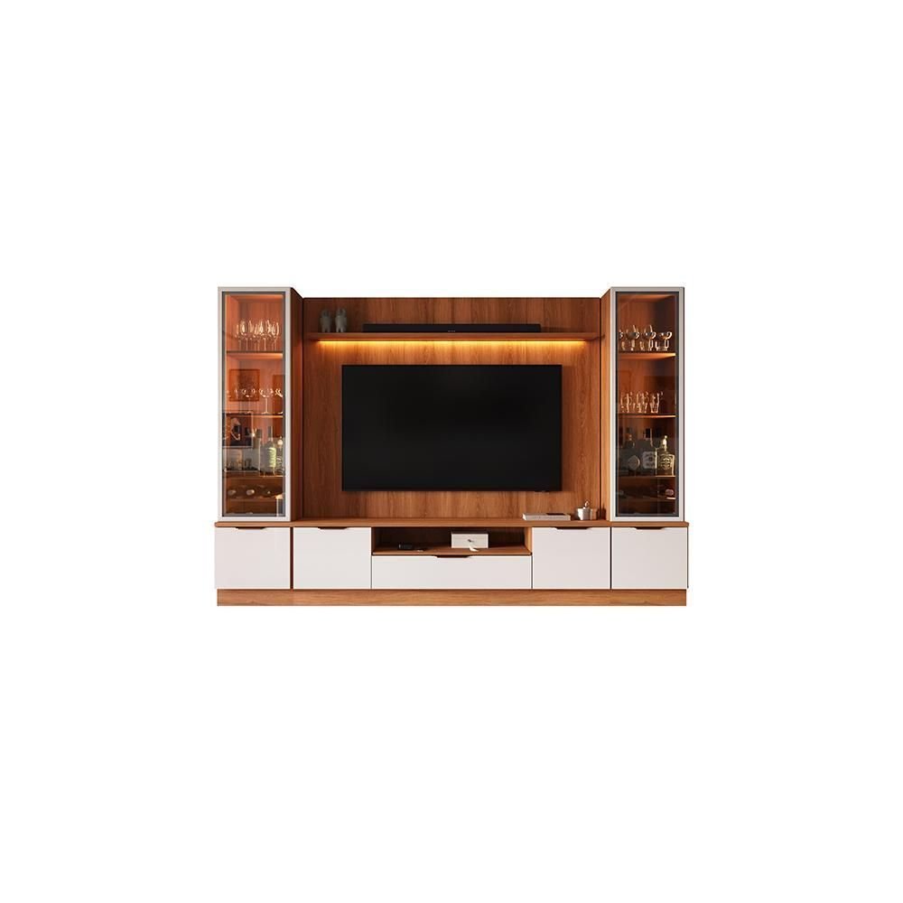 Estante Home Noble 270cm para TV até 75 Polegadas com 2 Cristaleiras Portas Reflecta e LED Movelove