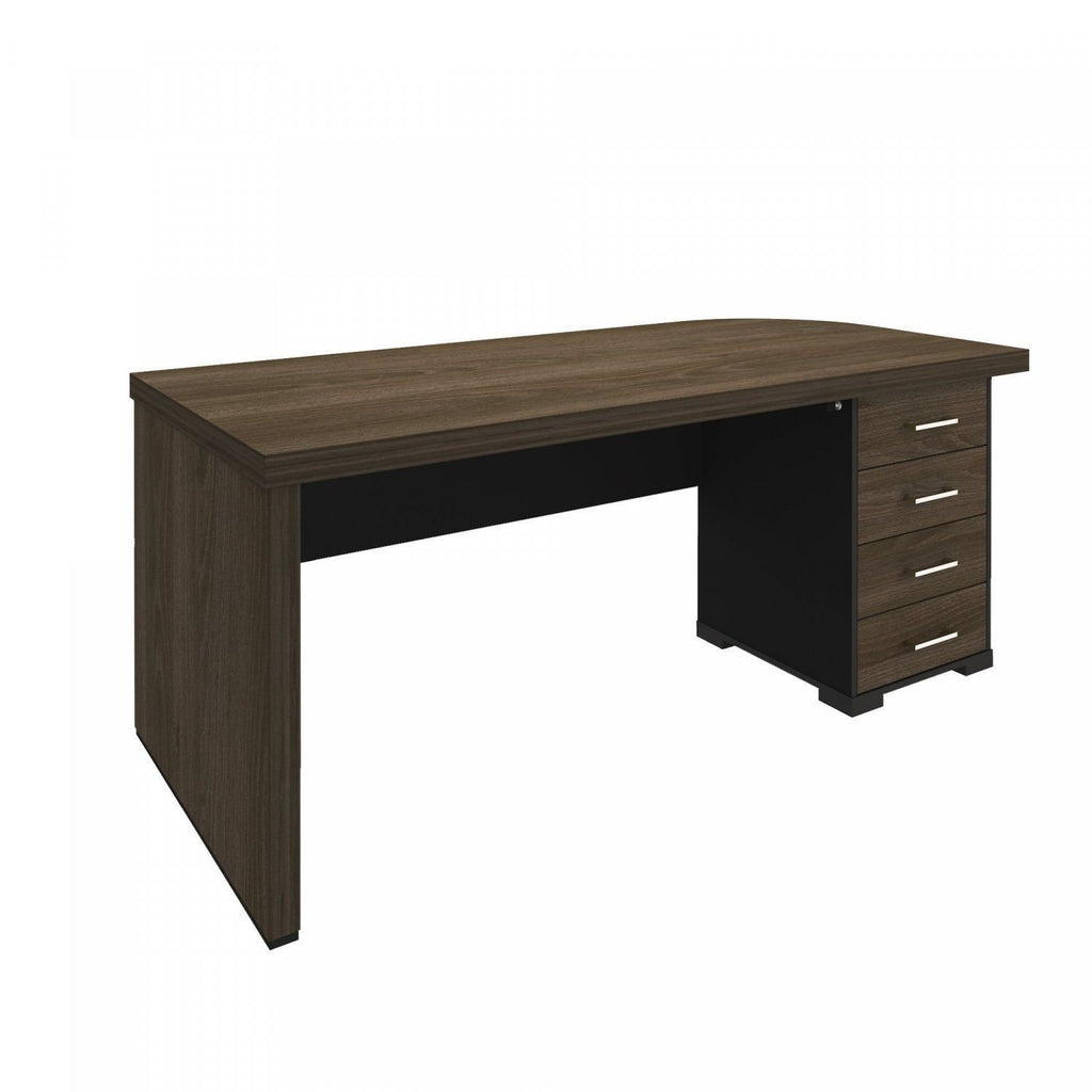 Escrivaninha Mesa Escritório Tamburato 4 Gavetas Lado Direito 180cm Marrom/Charuto/Preto Artany