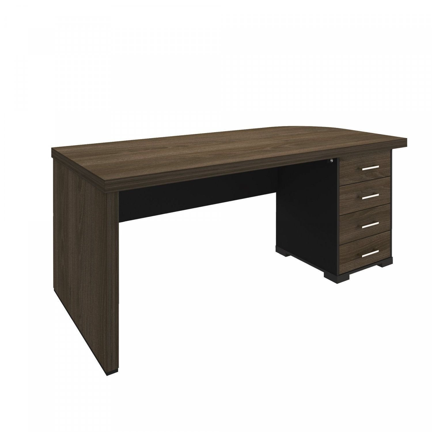 Escrivaninha Mesa Escritório Tamburato 4 Gavetas Lado Direito 180cm Marrom/Charuto/Preto Artany