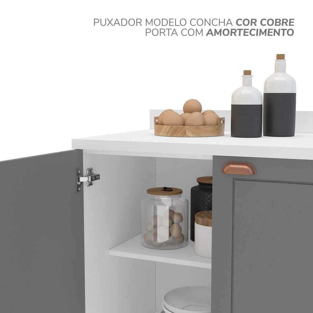 Cozinha Completa Modulada 8 Peças com Rodapé Pérola Yescasa Cinza/Branco