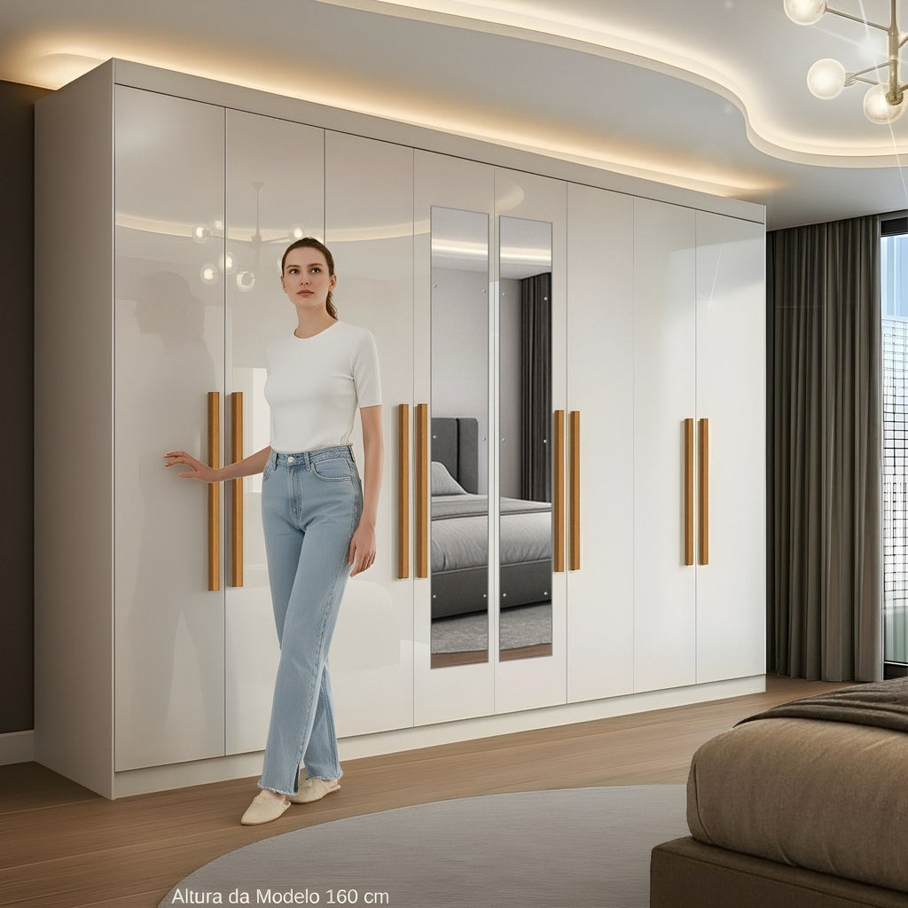 Guarda-Roupa Casal com Espelho 8 Portas 4 Gavetas Paris Maxel Branco