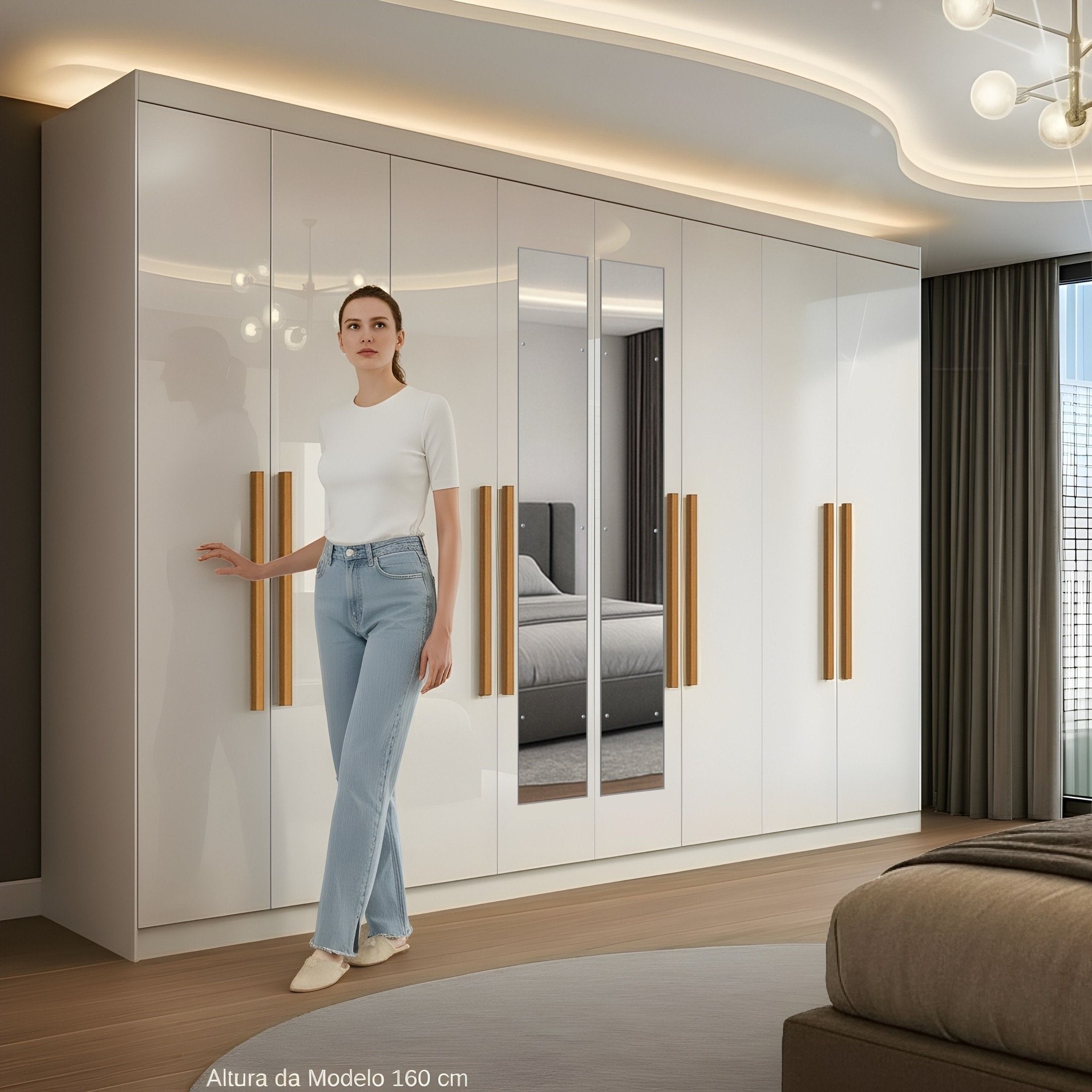 Guarda-Roupa Casal com Espelho 8 Portas 4 Gavetas Paris Maxel Branco