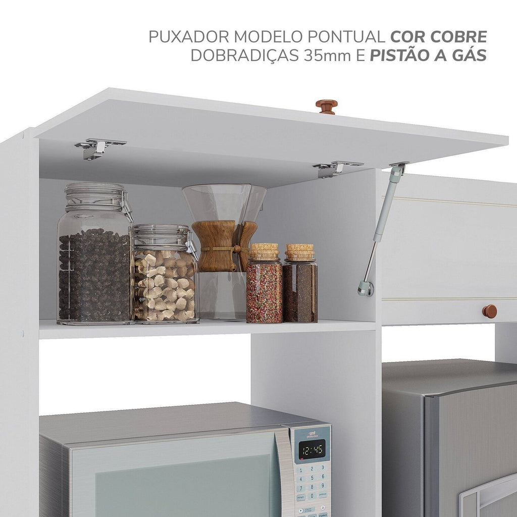 Cozinha Pérola com Rodapé 5 Peças Torre Quente Aéreo 3 Portas Balcão 120 Balcão 80 e Basculante Yescasa Branco