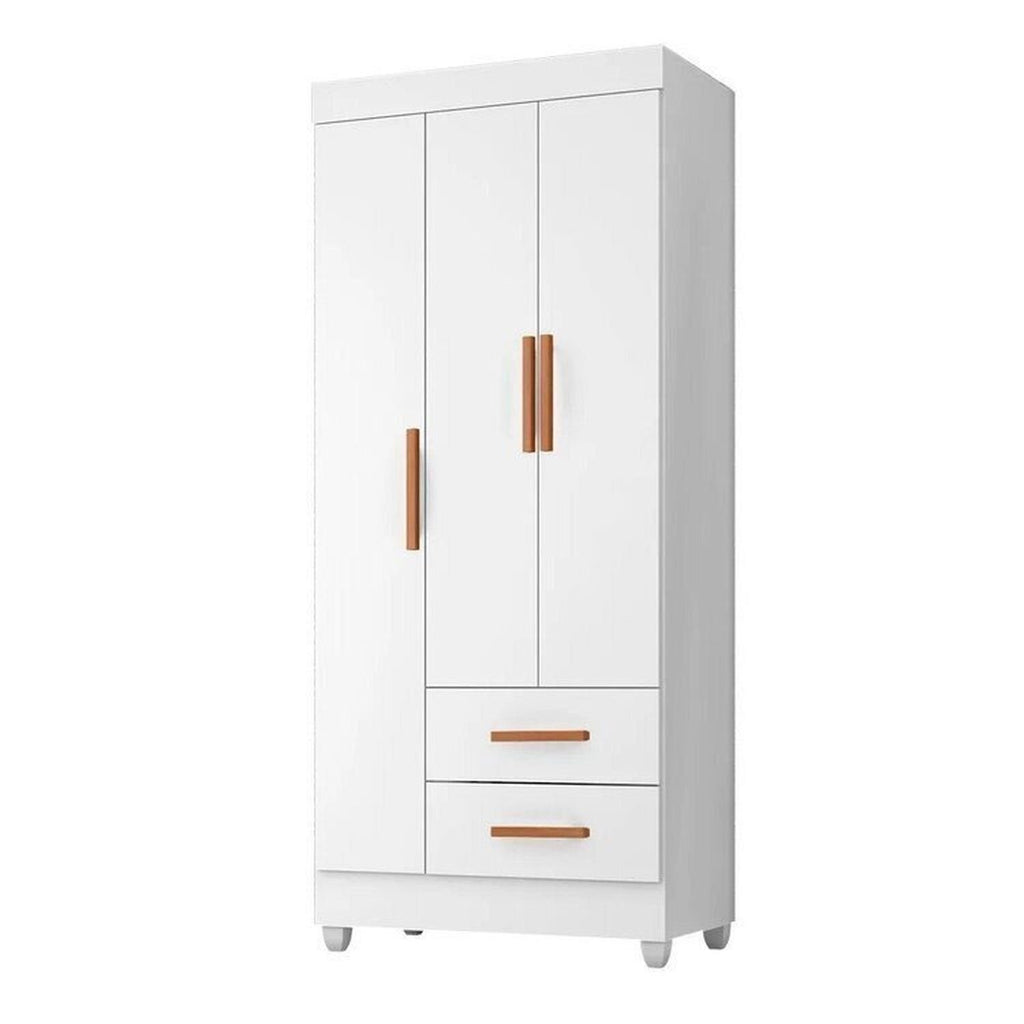 Quarto Bebê Infantil com Guarda-Roupa 3 Portas e 2 Gavetas com Cômoda 4 Gavetas e 2 Portas Lite Móveis Leão Branco