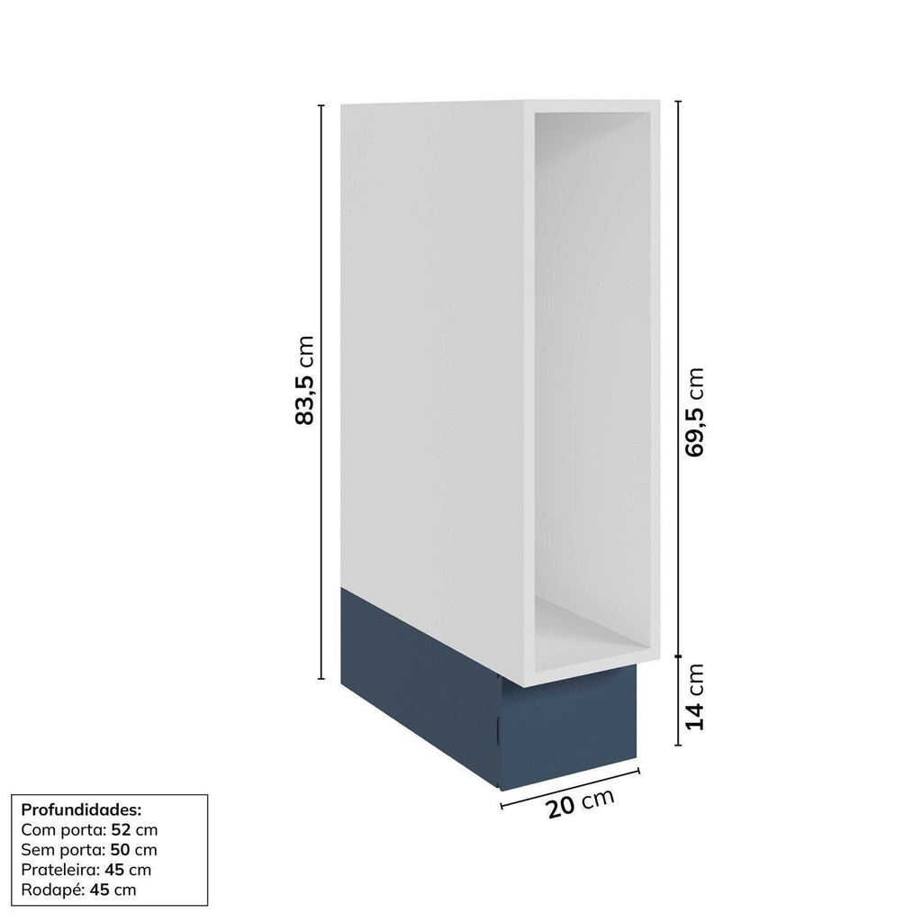 Balcão Porta Tempero 20cm sem Tampo Arizona CabeCasa Azul/Branco