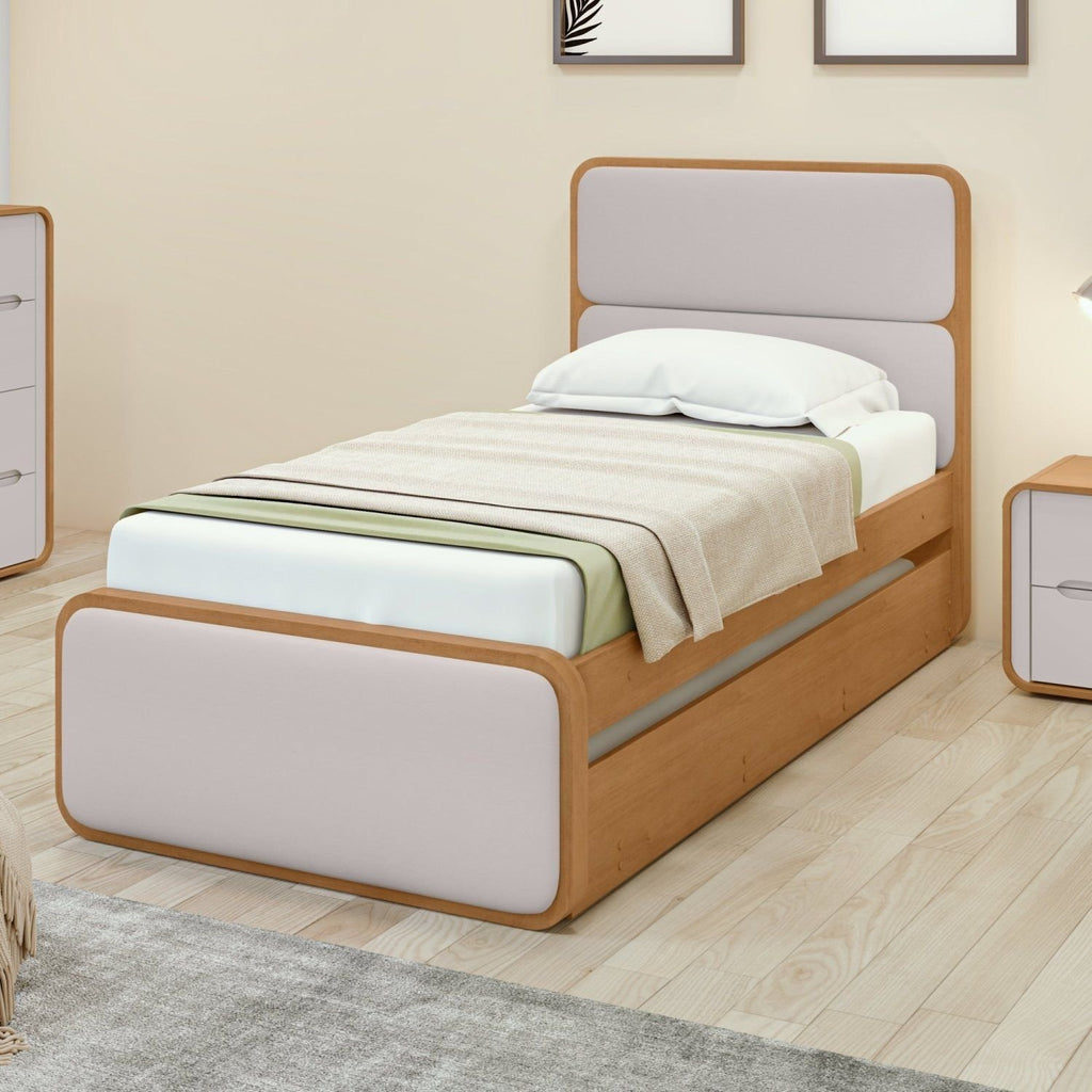 Bicama Solteiro Corino Loop Cama Auxiliar Móveis Lopas Marrom Amêndoa Clean