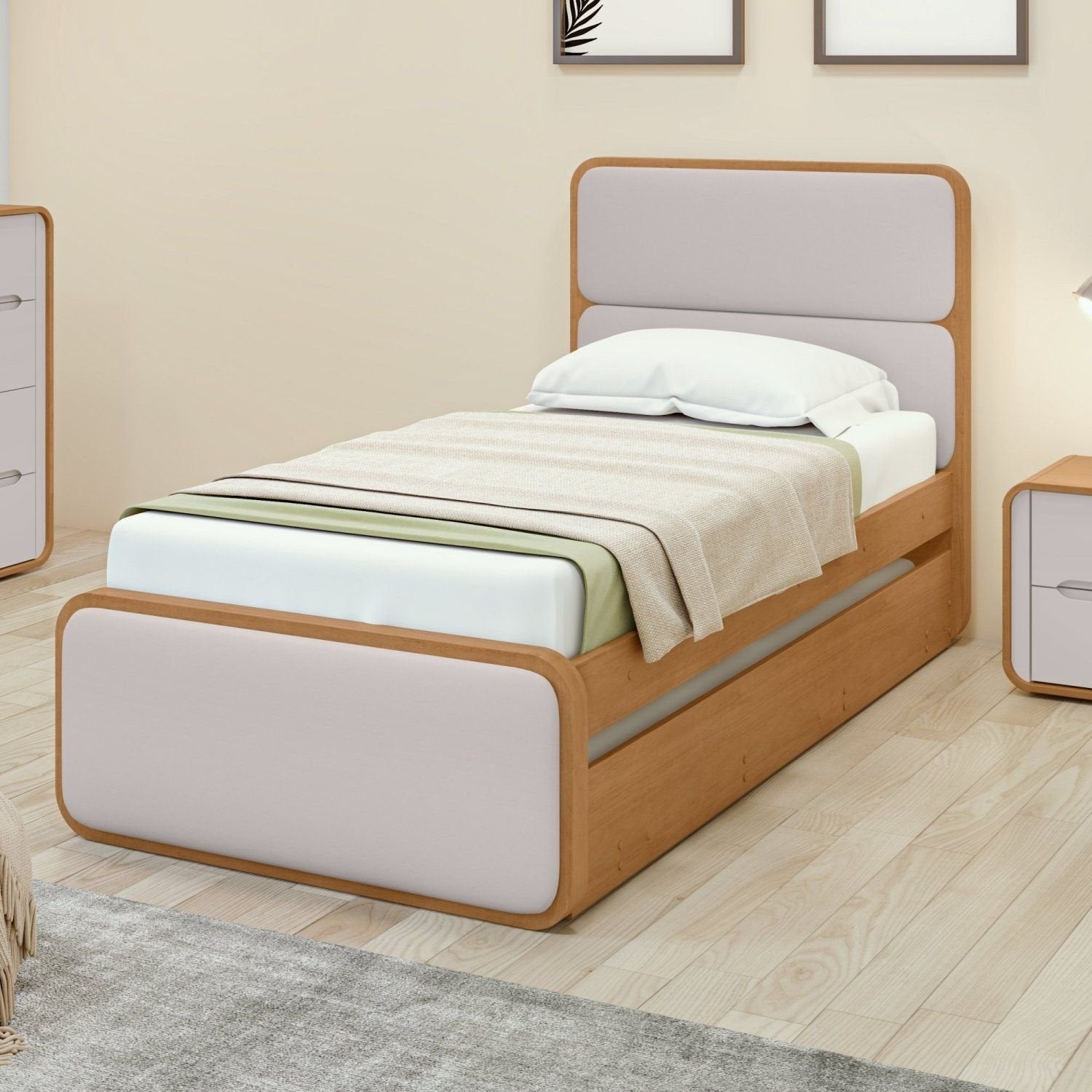 Bicama Solteiro Corino Loop Cama Auxiliar Móveis Lopas Marrom Amêndoa Clean