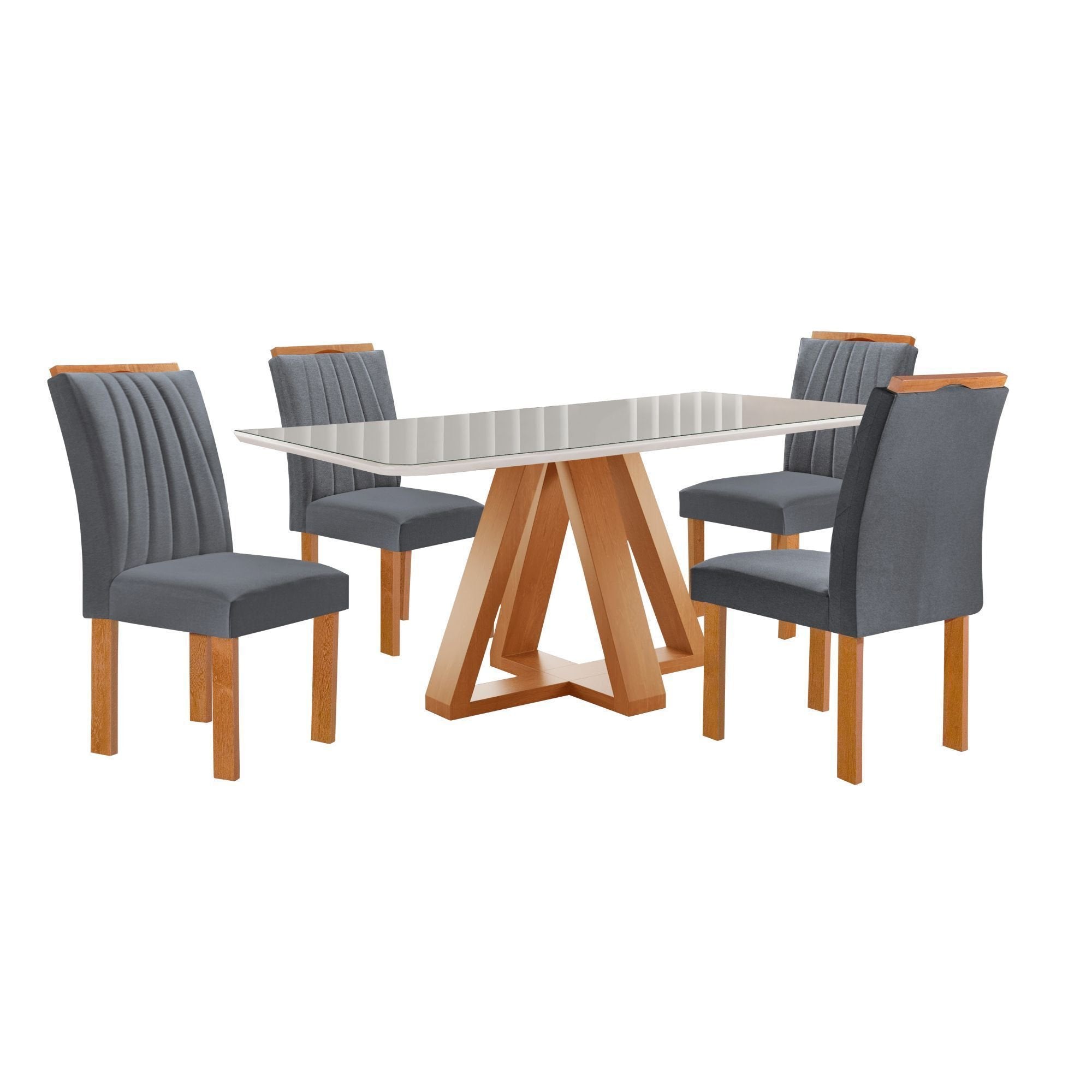 Conjunto Sala de Jantar Mesa Retangular Tampo Vidro Kyra 120x90 com 4 Cadeiras Arizona Cel Móveis