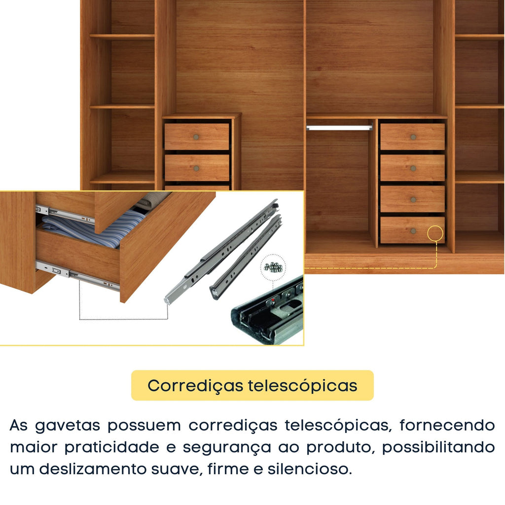 Guarda-Roupa Casal 6 Portas 8 Gavetas Portugal Yescasa 100% MDP/MDF Marrom/Cinamomo/Off White
