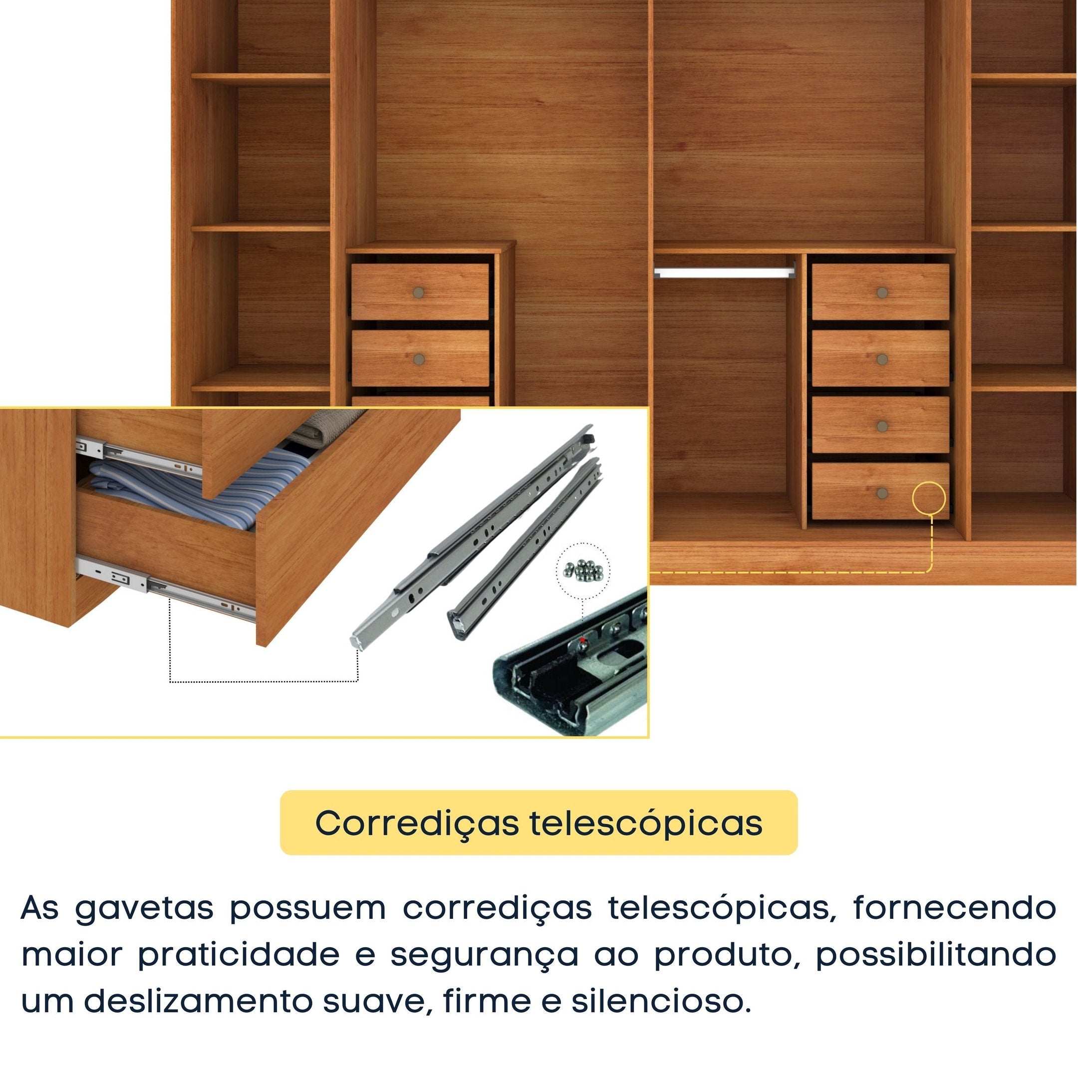 Guarda-Roupa Casal 6 Portas 8 Gavetas Portugal Yescasa 100% MDP/MDF Marrom/Cinamomo/Off White